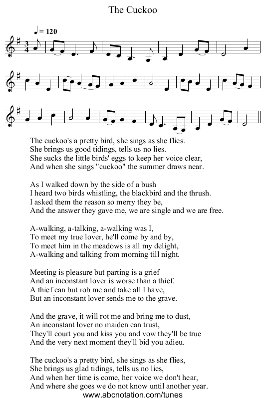 Cuckoo, The - staff notation