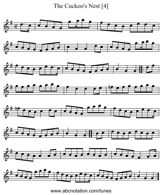 Cuckoo's Nest [4], The - staff notation