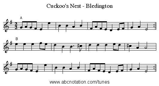 Cuckoo's Nest - Bledington - staff notation