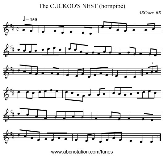 CUCKOO'S NEST (hornpipe), The - staff notation