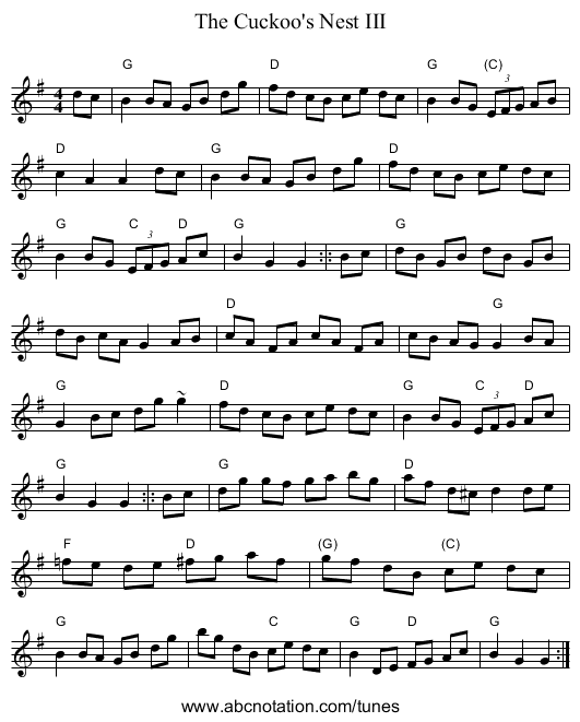 Cuckoo's Nest III, The - staff notation