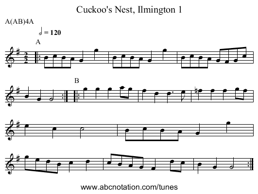 Cuckoo's Nest, Ilmington 1 - staff notation