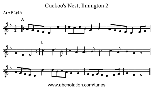 Cuckoo's Nest, Ilmington 2 - staff notation