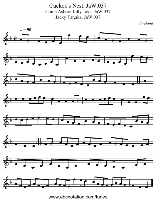Cuckoo's Nest. JaW.037 - staff notation