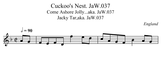Cuckoo's Nest. JaW.037 - staff notation