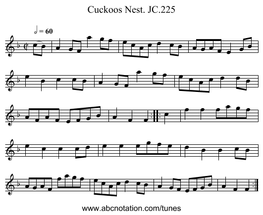 Cuckoos Nest. JC.225 - staff notation