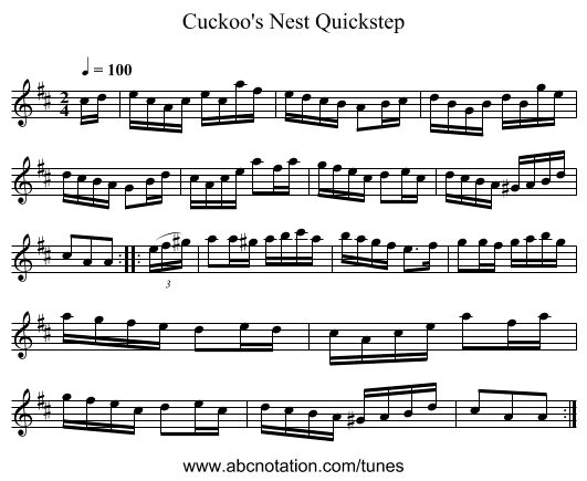 Cuckoo's Nest Quickstep - staff notation
