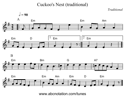 Cuckoo's Nest (traditional) - staff notation