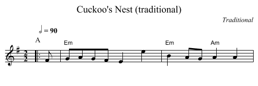 Cuckoo's Nest (traditional) - staff notation