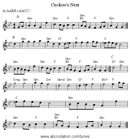 Cuckoo's Nest - staff notation