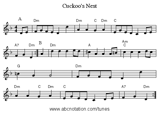 Cuckoo's Nest - staff notation