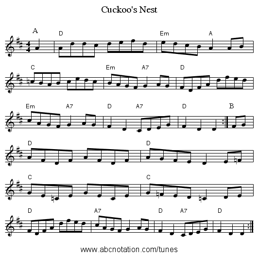 Cuckoo's Nest - staff notation