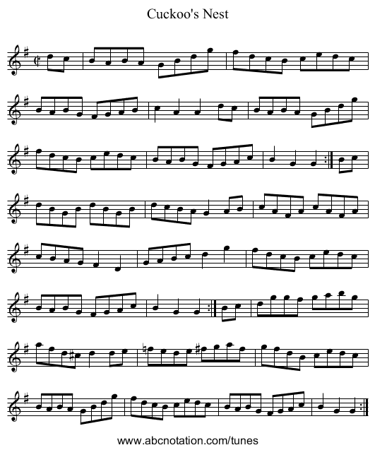 Cuckoo's Nest - staff notation