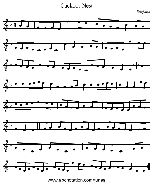 Cuckoos Nest - staff notation