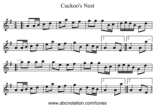 Cuckoo's Nest - staff notation