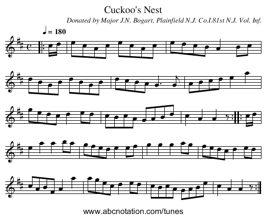 Cuckoo's Nest - staff notation
