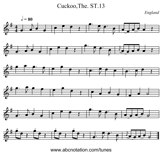 Cuckoo,The. ST.13 - staff notation