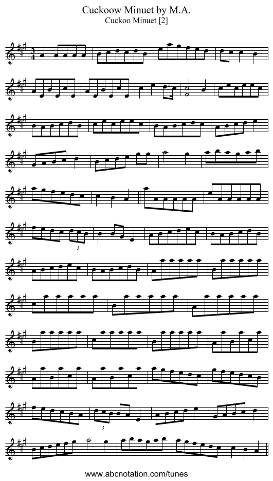 Cuckoow Minuet by M.A. - staff notation