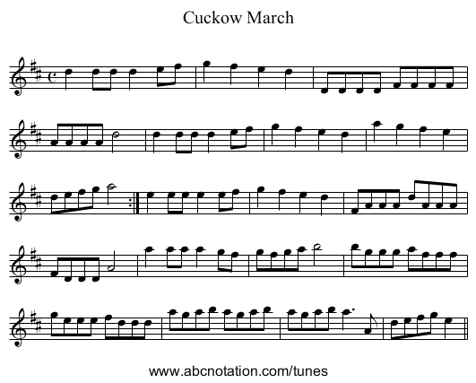 Cuckow March - staff notation