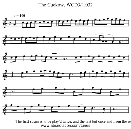 Cuckow. WCD3/1.032, The - staff notation