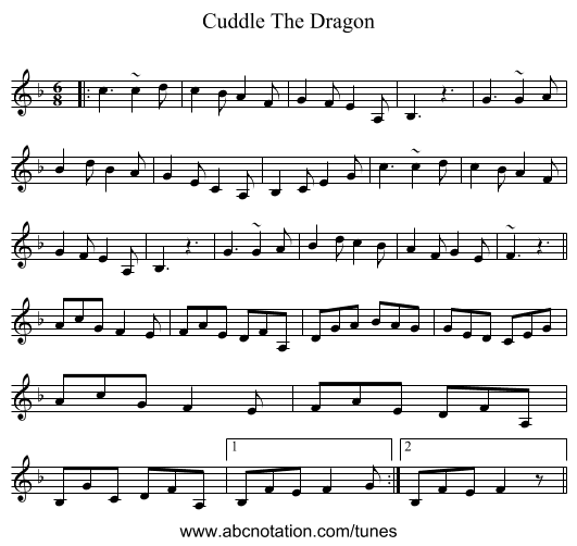 Cuddle The Dragon - staff notation