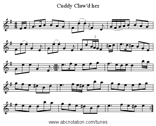 Cuddy Claw'd her - staff notation