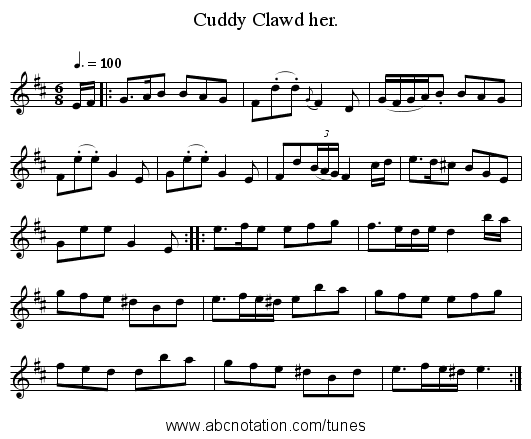 Cuddy Clawd her. - staff notation