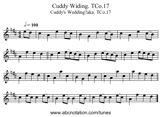Cuddy Widing. TCo.17 - staff notation