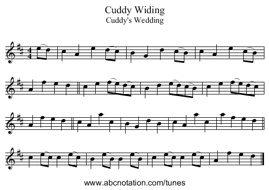 Cuddy Widing - staff notation