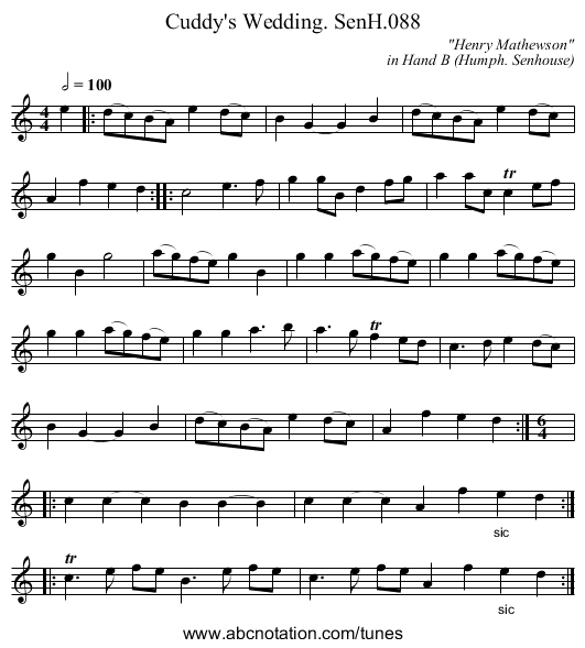 Cuddy's Wedding. SenH.088 - staff notation