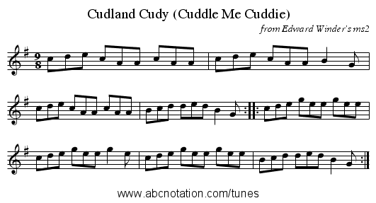 Cudland Cudy (Cuddle Me Cuddie) - staff notation