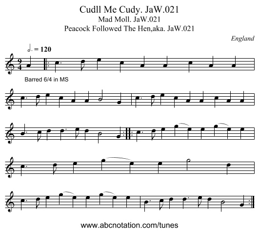 Cudll Me Cudy. JaW.021 - staff notation