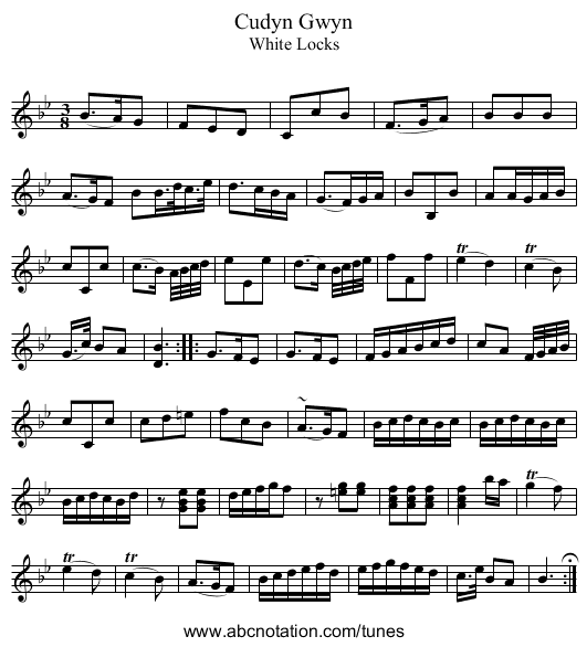 Cudyn Gwyn - staff notation