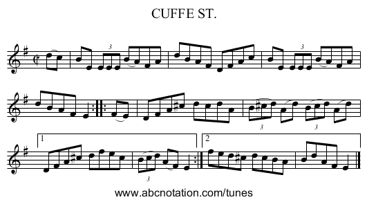 CUFFE ST. - staff notation