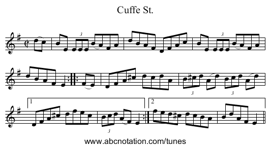 Cuffe St. - staff notation