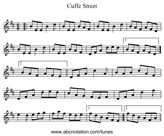 Cuffe Street - staff notation