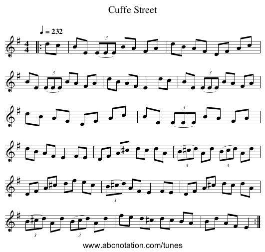 Cuffe Street - staff notation
