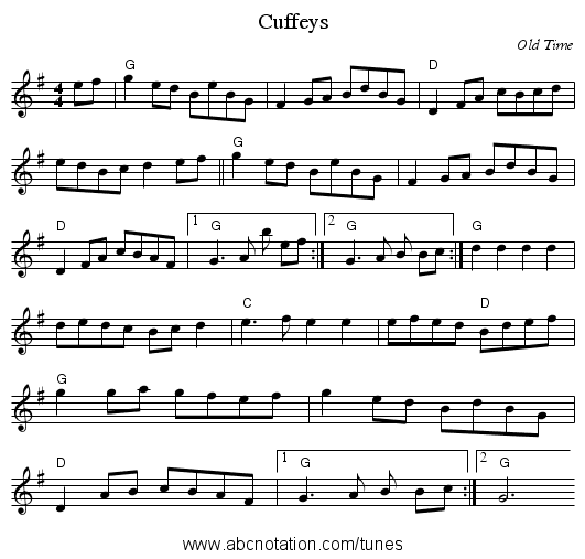 Cuffeys - staff notation
