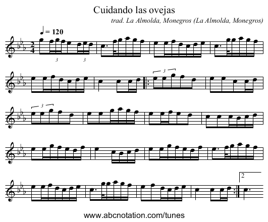 Cuidando las ovejas - staff notation
