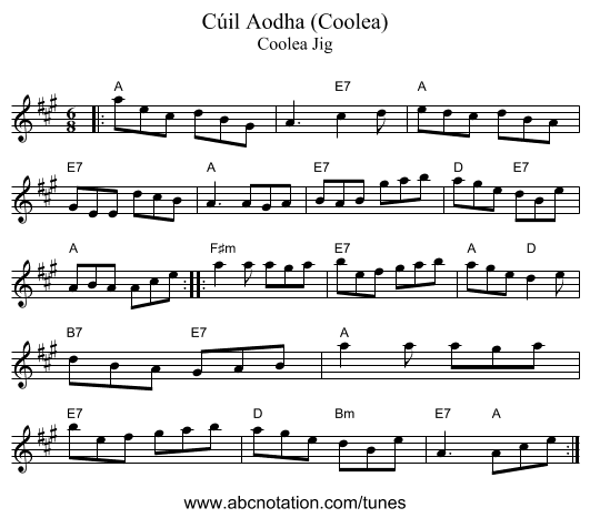 C&uacute;il Aodha (Coolea) - staff notation