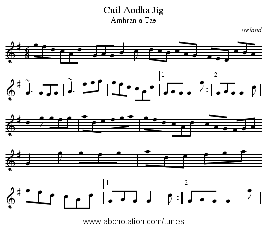 Cuil Aodha Jig - staff notation