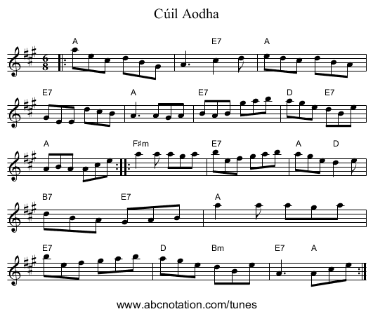 C&uacute;il Aodha - staff notation