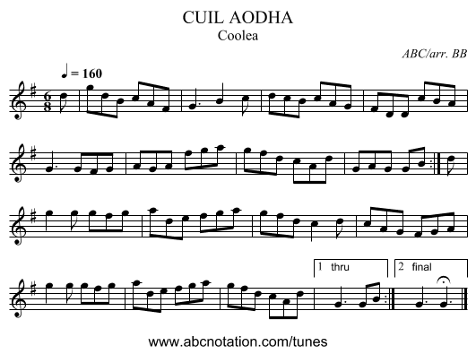 CUIL AODHA - staff notation