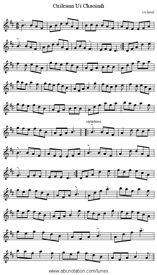 Cuileann U&iacute; Chaoimh - staff notation