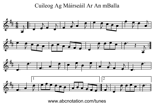 Cuileog Ag Máirseáil Ar An mBalla - staff notation