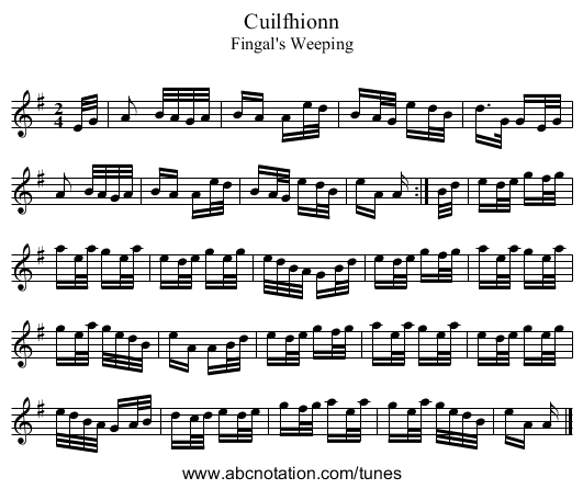 Cuilfhionn - staff notation