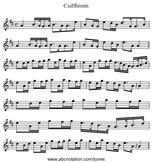 Cuilfhionn - staff notation