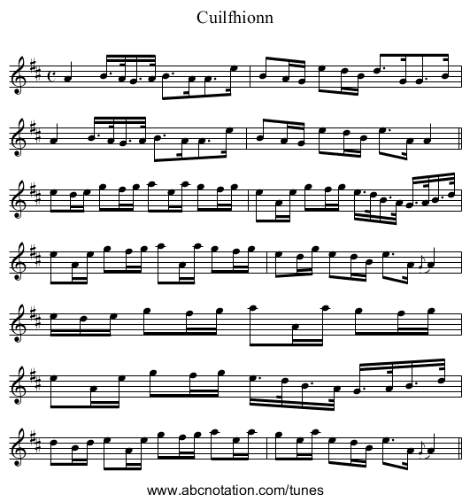 Cuilfhionn - staff notation