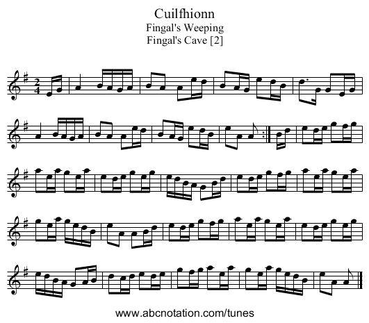 Cuilfhionn - staff notation