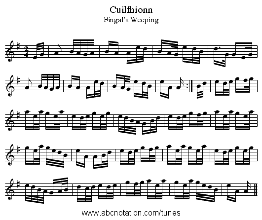 Cuilfhionn - staff notation